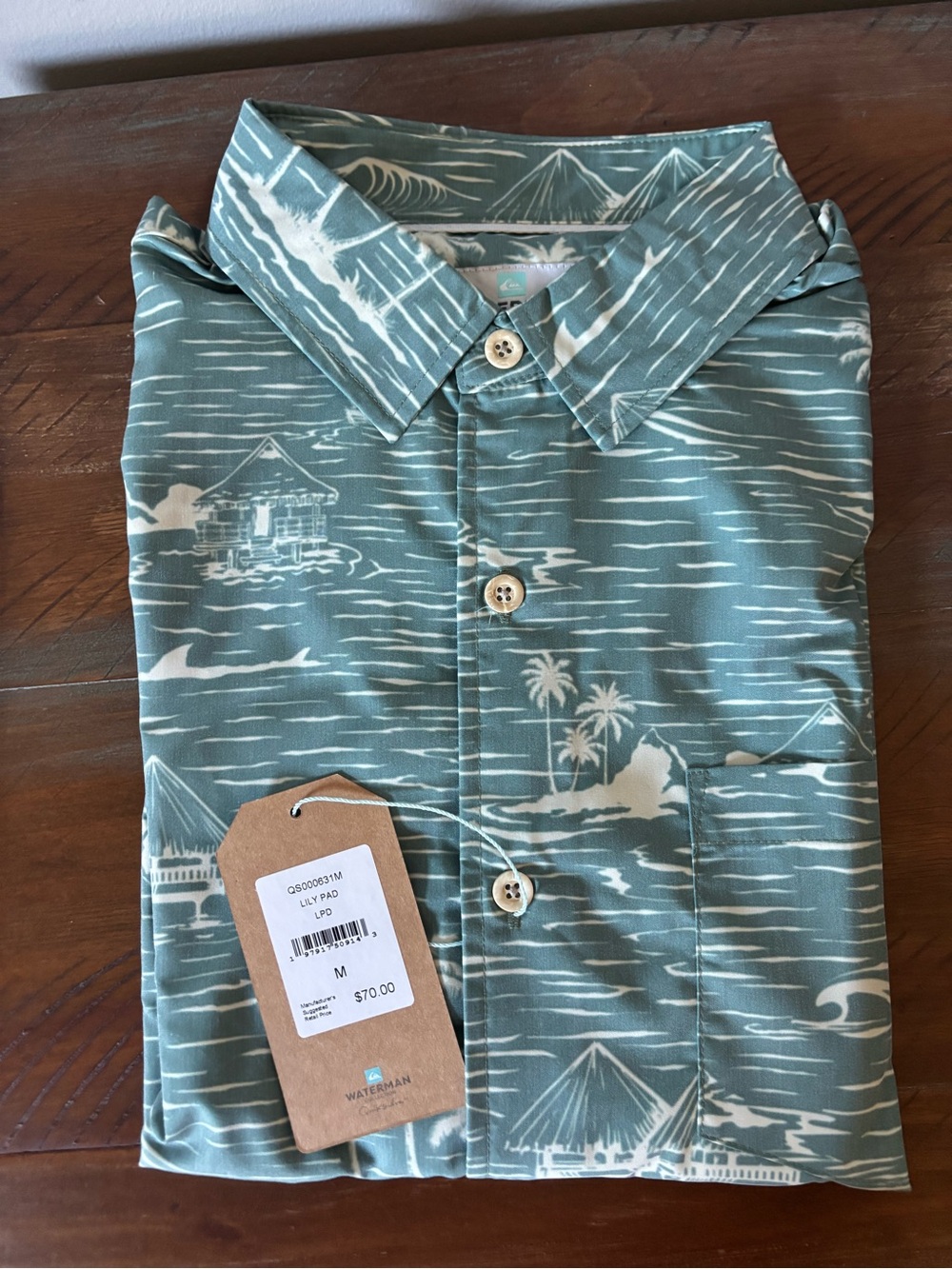 Quiksilver Green Tropical Print Button-Down Shirt
